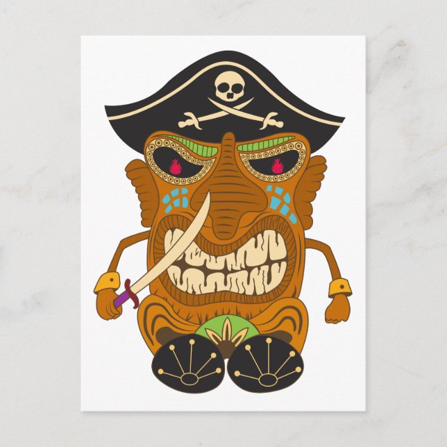 Cartão Postal Capitão Pirata, Estátua de Wooden Tiki, Engraçado (Frente)