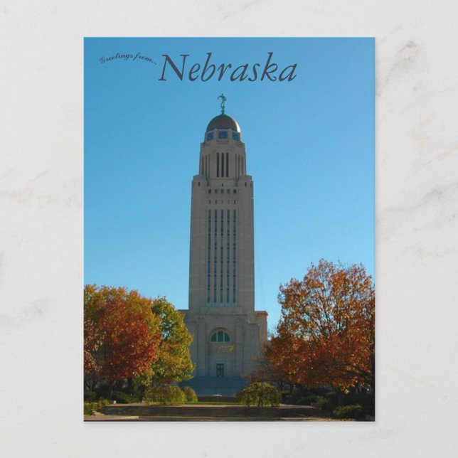 Cartão Postal Capitólio Estadual de Nebraska em Lincoln Nebraska (Frente)