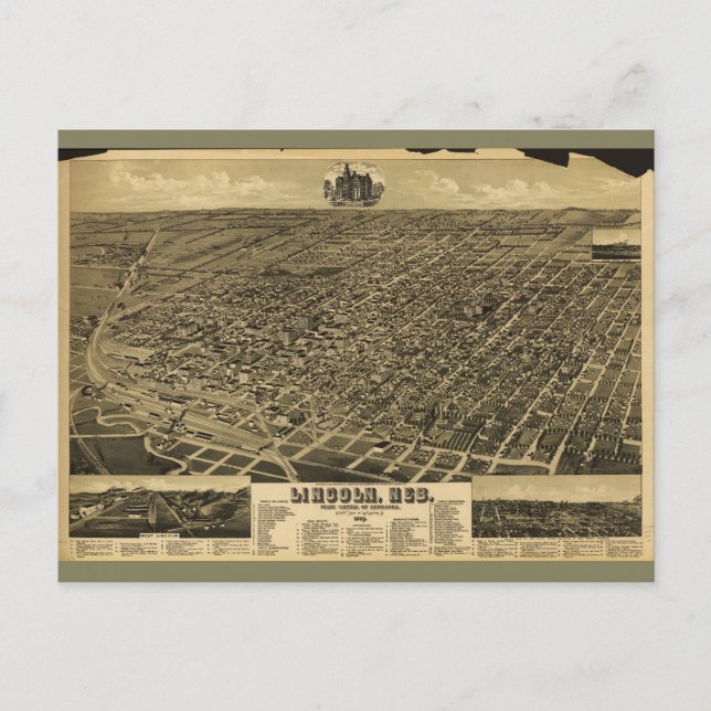 Cartão Postal Capitólio Estatal Lincoln, Nebraska (1889) (Frente)