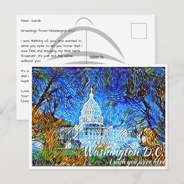 Cartão Postal Capitólio Impressionista dos EUA em Washington DC (Frente/Verso)