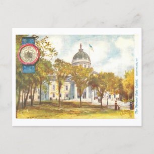 Cartão Postal Capitólio Vintage Vermont com Cartaz Selo
