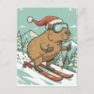 Cartão Postal Capivara Engraçada Esquando de Esqui Natal Esporte