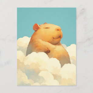 Cartão Postal Capivara Flutuando em Nuvens Macias e Fofas Branca