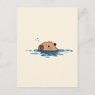 Cartão Postal Capivara Minimalista Espiando na Água Azul