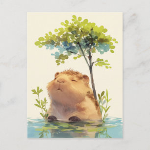 Cartão Postal Capivara Pacífica na Água sob Árvore Verde