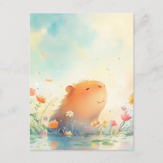 Cartão Postal Capivara Pacífica Sorrindo em Lagoa de Flores Silv (Frente)