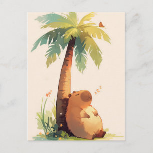 Cartão Postal Capivara Tirando Soneca Debaixo de Palmeira Tropic