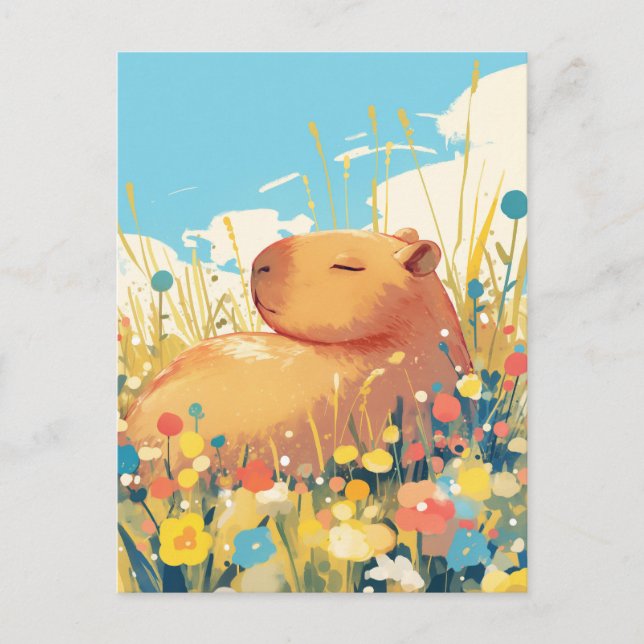Cartão Postal Capivara Tirando Soneca em Prado de Flores Silvest (Frente)