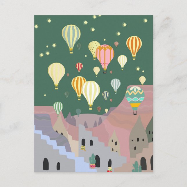 Cartão Postal Cappadocia Night Art | Balão de ar quente Turquia (Frente)