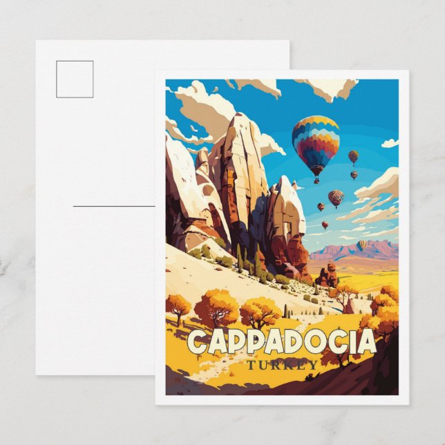 Cartão Postal Cappadocia - viagens vintage da Turquia (Frente/Verso)