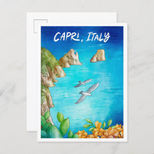 Cartão Postal Capri Itália Art Watercolor Viagem Illustration