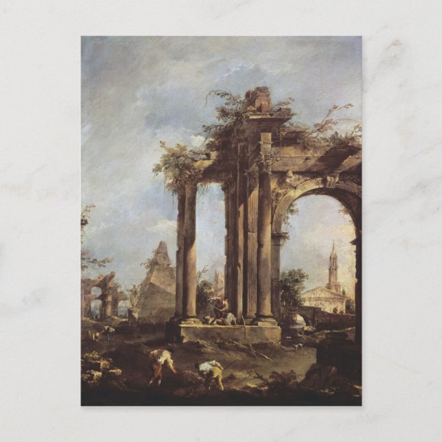 Cartão Postal Capriccio com ruínas romanas, uma pirâmide e (Frente)