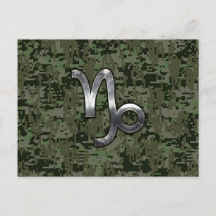 Cartão Postal Capricorn Zodiac Símbolo Woodland Camouflage