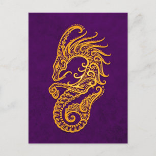 Cartão Postal Capricórnio Amarelo Itratado Zodiac em Roxo