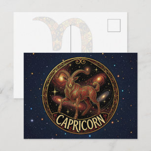 Cartão Postal Capricórnio Bode Com Um Símbolo Zodiacal Chifre