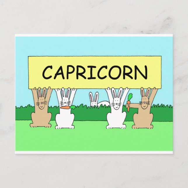Cartão Postal Capricórnio Feliz Cartoon Bunnies de Aniversário. (Frente)