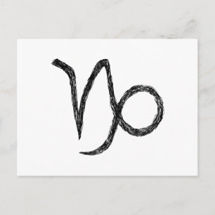 Cartão Postal Capricórnio. Sinal de Astrologia Zodíaca. Preto.