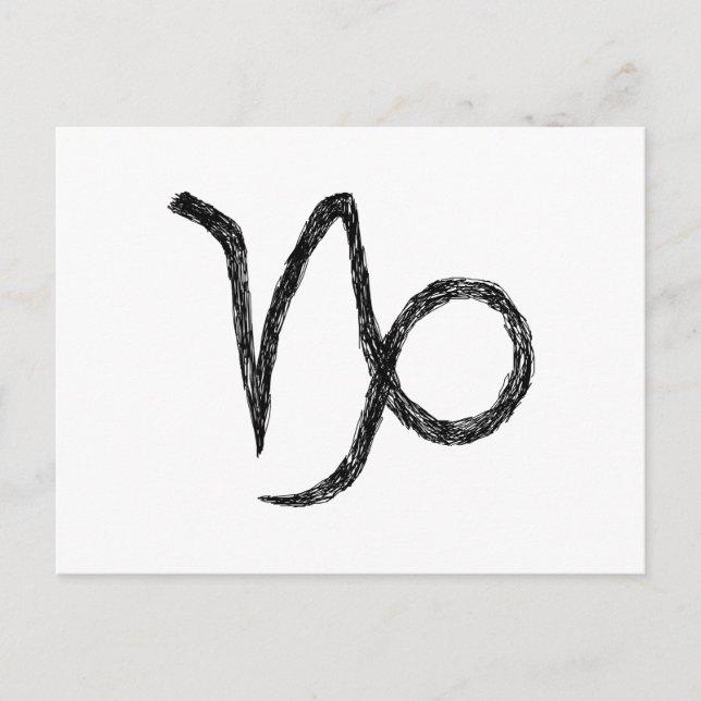Cartão Postal Capricórnio. Sinal de Astrologia Zodíaca. Preto. (Frente)