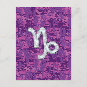 Cartão Postal Capricórnio Zodiac Símbolo Fuchsia Digital Camoufl