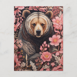 Cartão Postal Captivando Flores Rosa Cinzentas De Urso Marrom