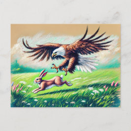 Cartão Postal Captura de coelho em Grassland Pastel Chalk Drake