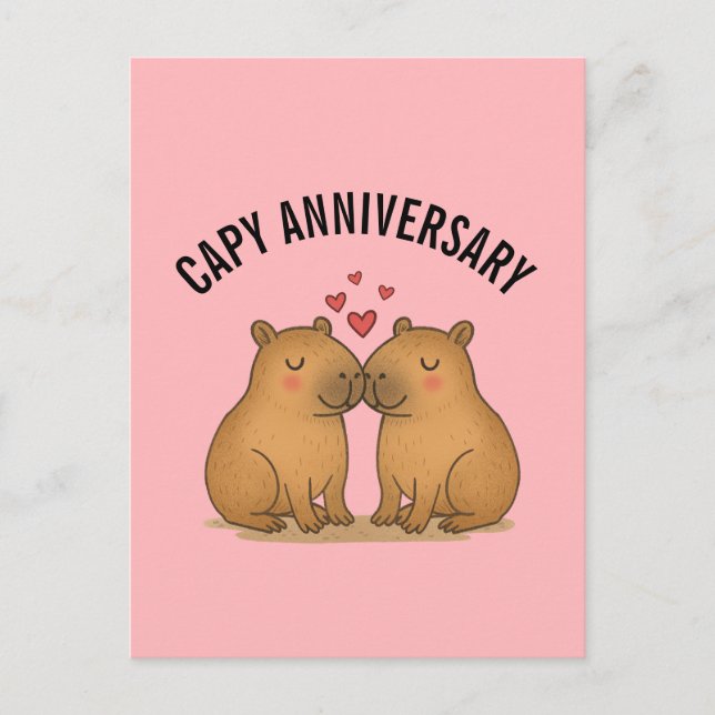 Cartão Postal Capy Anniversary Valentines Cute Capybara Postcard (Frente)