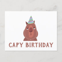 "CAPY BIRTHDAY" Capybara com chapéu de festa