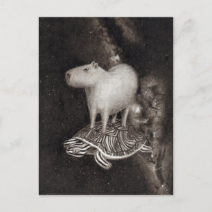 Cartão Postal Capybara e Terrapin voando através de desenho espa