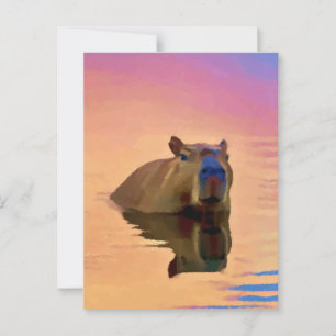 Cartão Postal Capybara Emergindo de um Lago Tranquilo