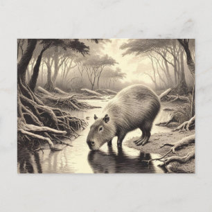 Cartão Postal Capybara Vintage Etching