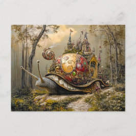 Cartão Postal Caracol com Castelo em Sua Cena de Fantasia