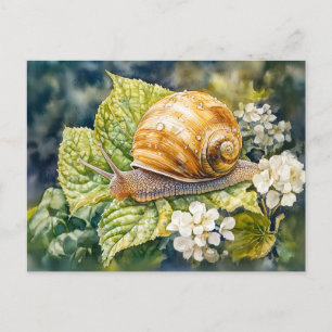 Cartão Postal Caracol em pintura aquosa de madeira de arbustos