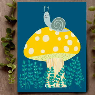 Cartão Postal Caracol Whimsical em Cuta Magia de Cogumelo