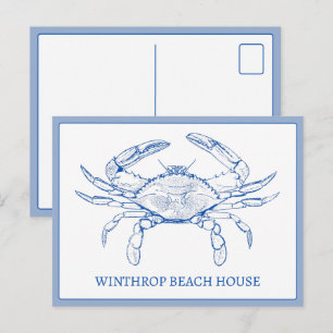Cartão Postal Caranguejo Azul e Branco Costeiro Personalizado