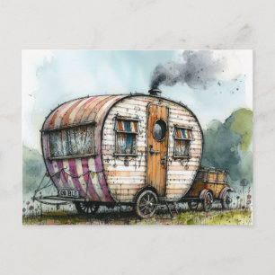 Cartão Postal Caravana Despretensiosa Camper Desgastada Estilo A