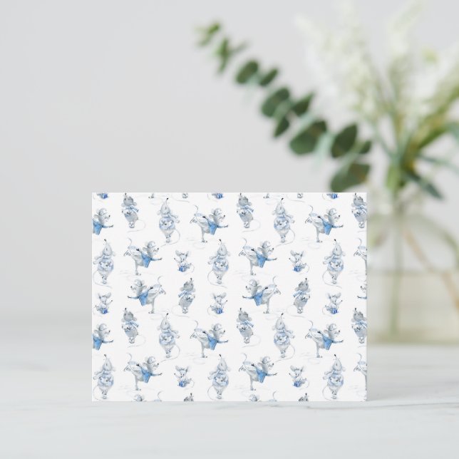 Cartão Postal Card (10,8 x 14,2 cm) - Snow Mice Pattern (Em pé/Frente)