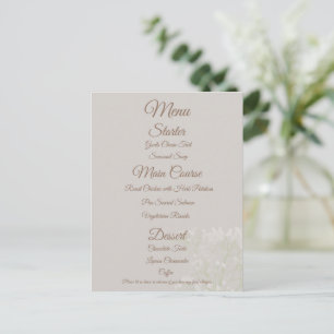 Cartão Postal Cardápio de Noiva Elegante Creme,  Roteiro Clássic