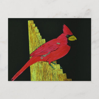 Cartão Postal Cardeal na cerca Trabalho de arte
