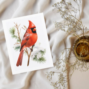 Cartão Postal Cardeal vermelho vibrante no inverno - Carro de sa