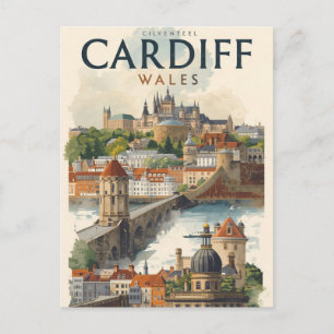 Cartão Postal Cardiff País de Gales Viagem Retro Vintage