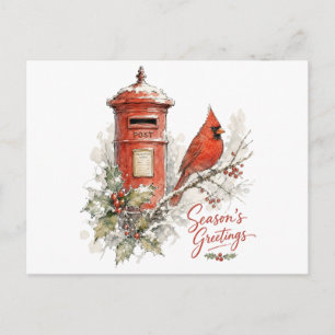 Cartão Postal Cardinal de Natal e Caixa de Correio Vermelha