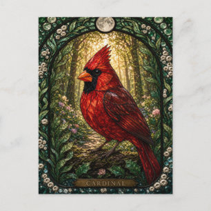 Cartão Postal Cardinal, Jardim Florido Vidro Pintado