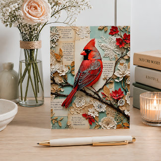 Cartão Postal Cardinal Mixed Media