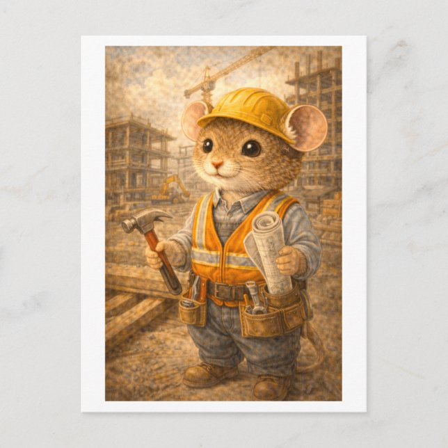 Cartão Postal Career Mouse as Construction Worker (Frente)