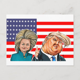 Cartão Postal Caricatura de Trump e Hillary