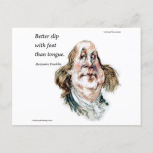 Cartão Postal Caricatura e Citação de Benjamin Franklin 