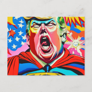 Cartão Postal Caricatura Engraçada Superherói Donald Trump Retra
