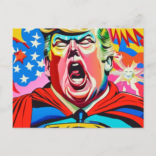 Cartão Postal Caricatura Engraçada Superherói Donald Trump Retra (Frente)