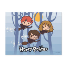 Caricatura Harry, Ron E Hermione Voando Em Florest