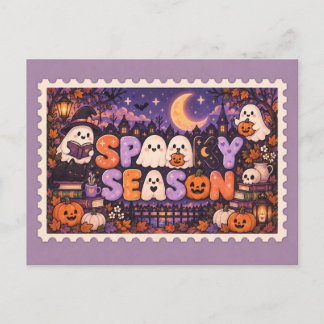 Cartão Postal Carimbo de selo de Halloween da temporada assustad